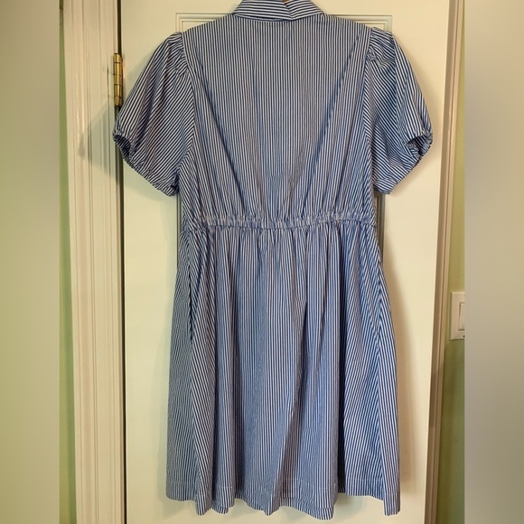 J Crew Factory Blue Pin Striped Cotton Preppy Dress Size 10 - Picture 2 of 4